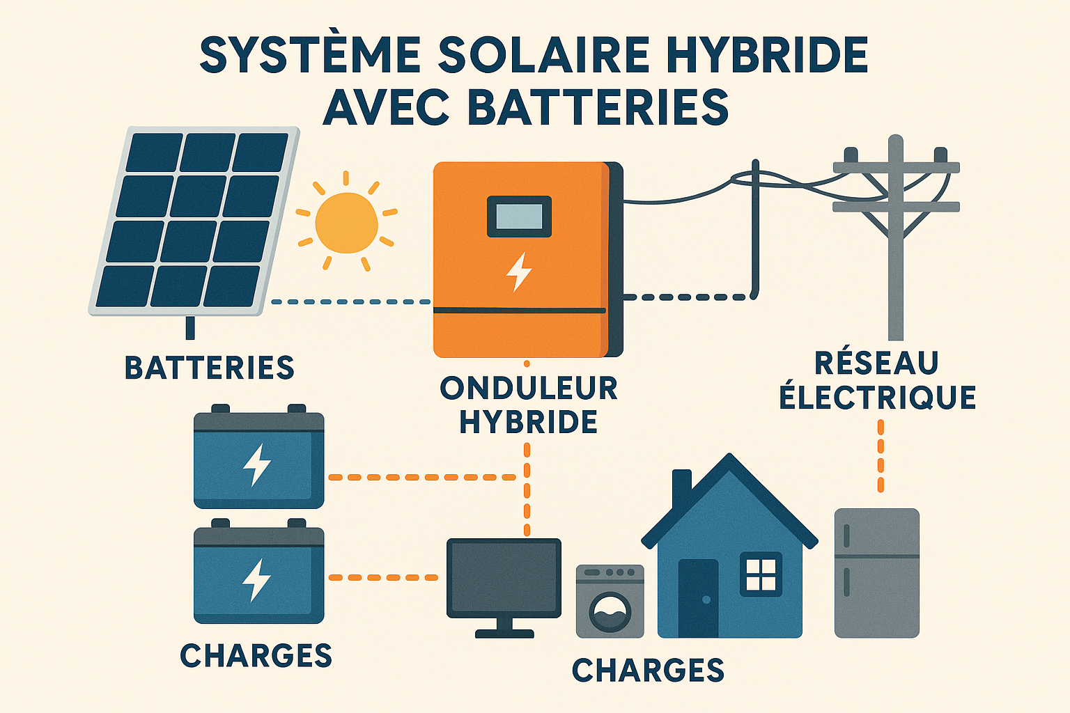 Système solaire hybride avec batteries
